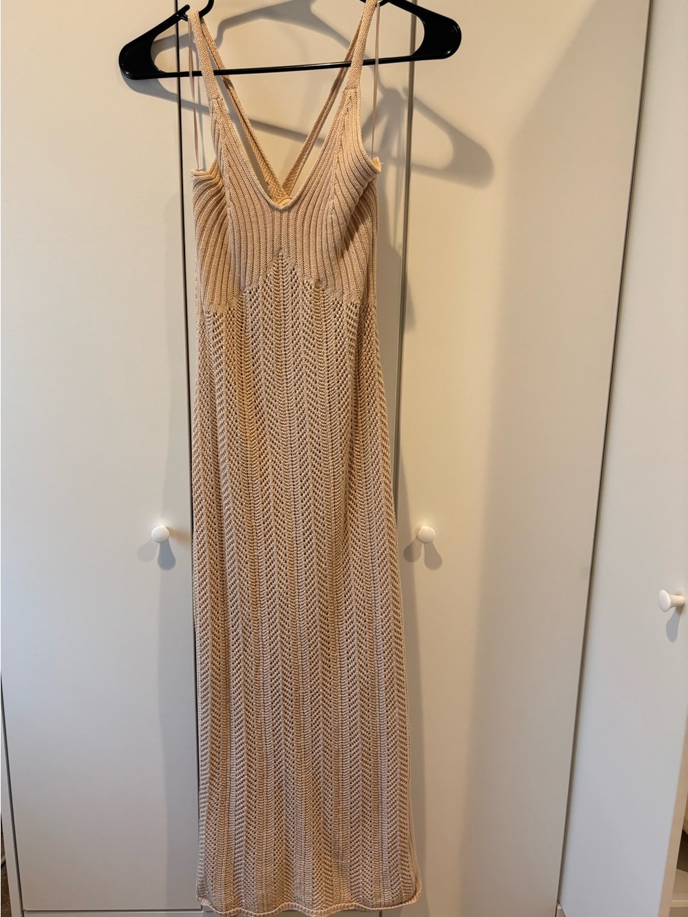 Reformation Cream Knit Maxi Dress with V-Neck and Spaghetti Straps